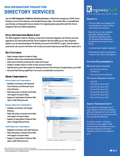SSIS Directory Services Toolkit Data Sheet