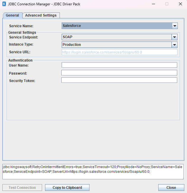 Click to enlarge Salesforce JDBC Driver Pack Connection Manager