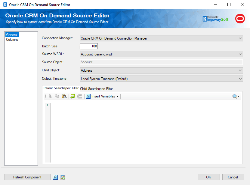 SSIS Integration Toolkit for Oracle CRM On Demand - Source Component