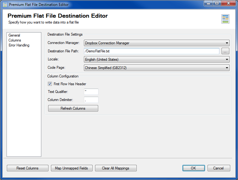 SSIS Integration Toolkit. Premium File Pack for Dropbox - Premium Flat File Destination Component