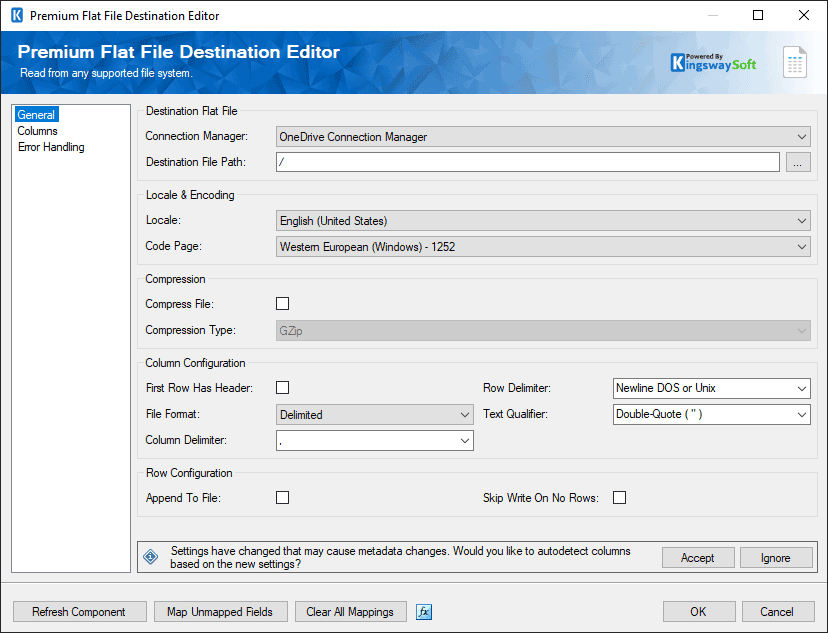 SSIS Integration Toolkit, Premium File Pack for OneDrive - Premium Flat File Destination Component
