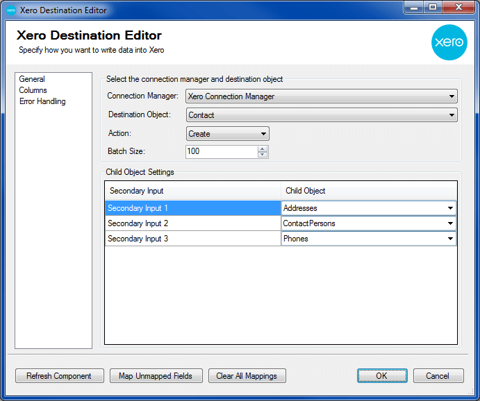 SSIS Integration Toolkit for Xero - Destination Component