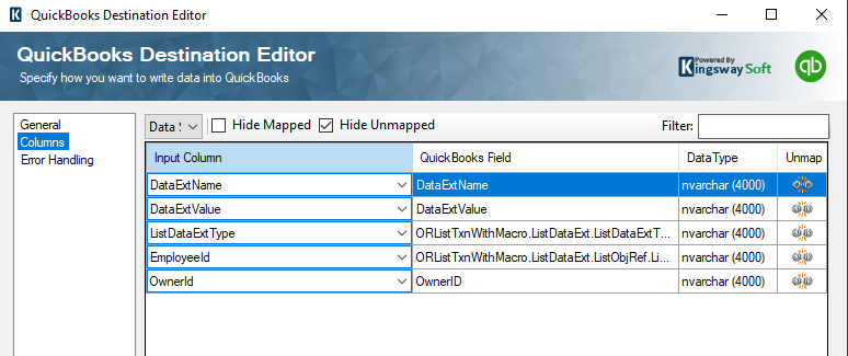 Image 006 - QuickBooks Destination Columns Mapping