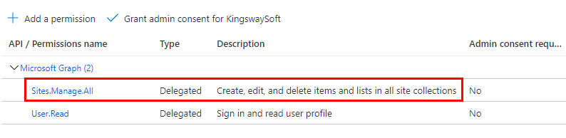 Image 002 - AAD App Permission for Graph Access - User