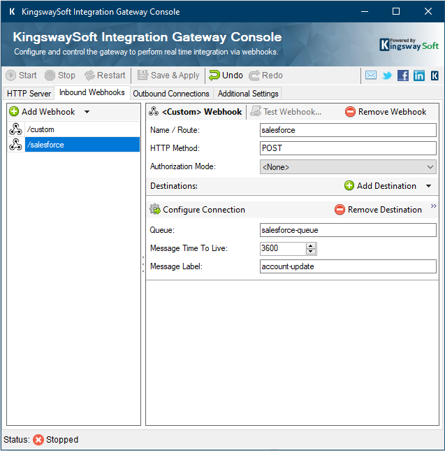 Configuring KingswaySoft Integration Gateway - Inbound Webhooks