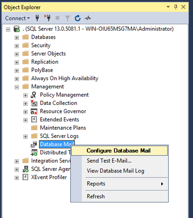Screenshot of Configuring Database Email