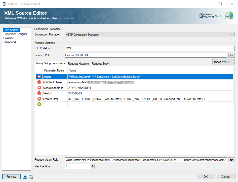 Amazon MWS XML Source Configuration