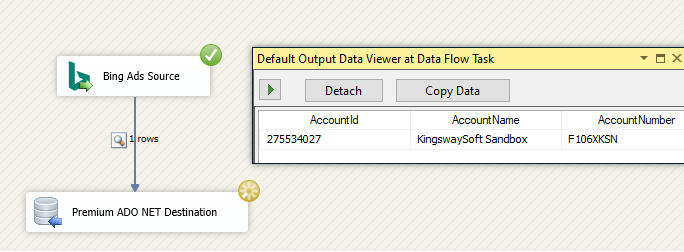 Execute Workflow with Data Flow Task from Bing Ads to SQL Server