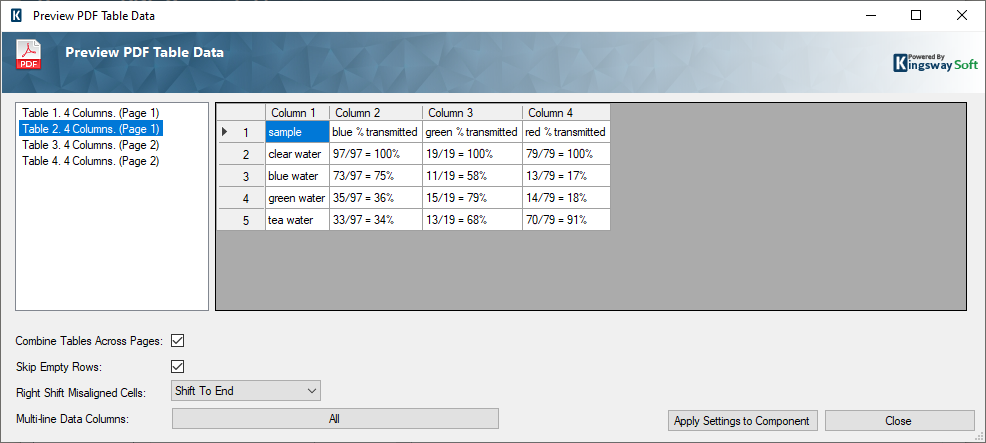 Preview PDF Table Data