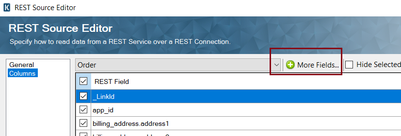 REST Source Editor - More Fields