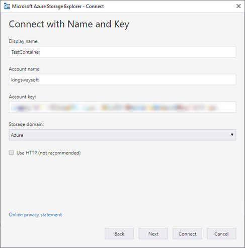 Azure Storage Explorer Connect to Container