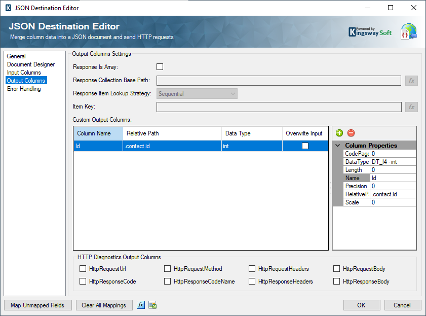 Image 004 - Example 1 JSON Destination Output Columns