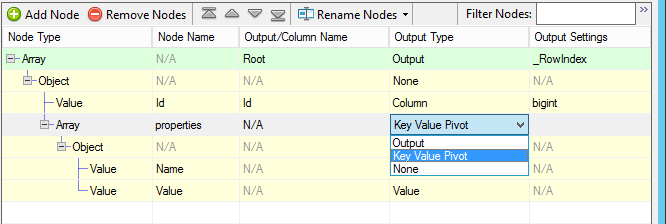 JSON Change Output Type to Key Value Pivot