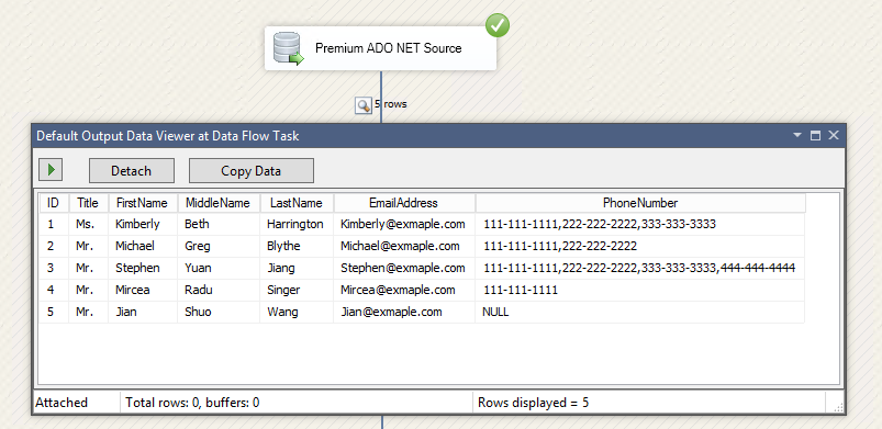 Default Output Data Viewer of Delimited Data