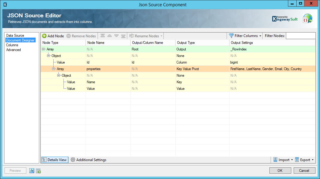 JSON Source Editor with Key Value Pivot Complete