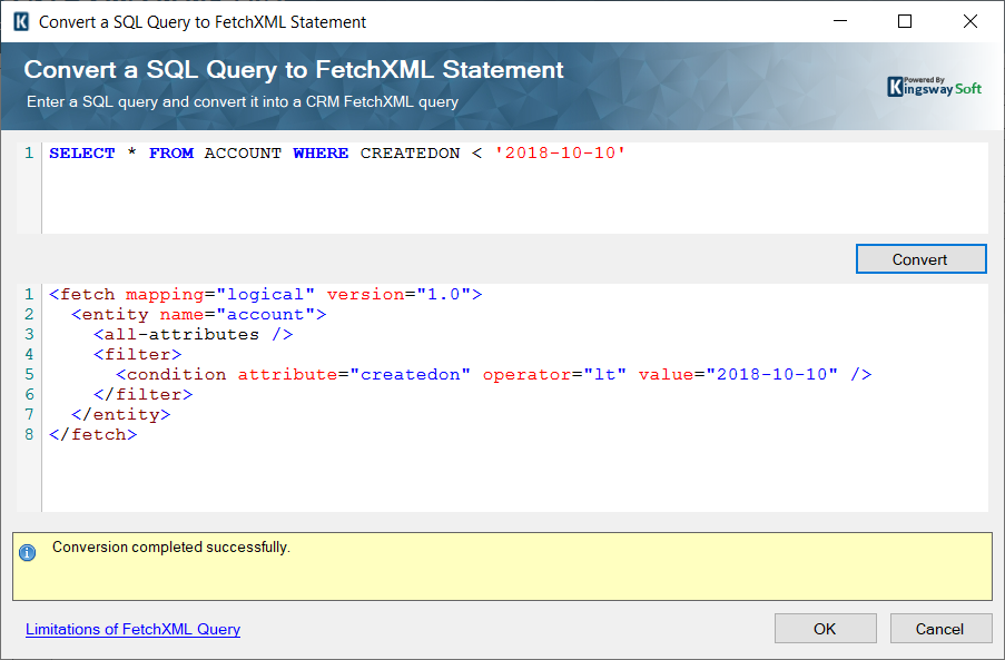 Convert a SQL Query to a FetchXML Statement