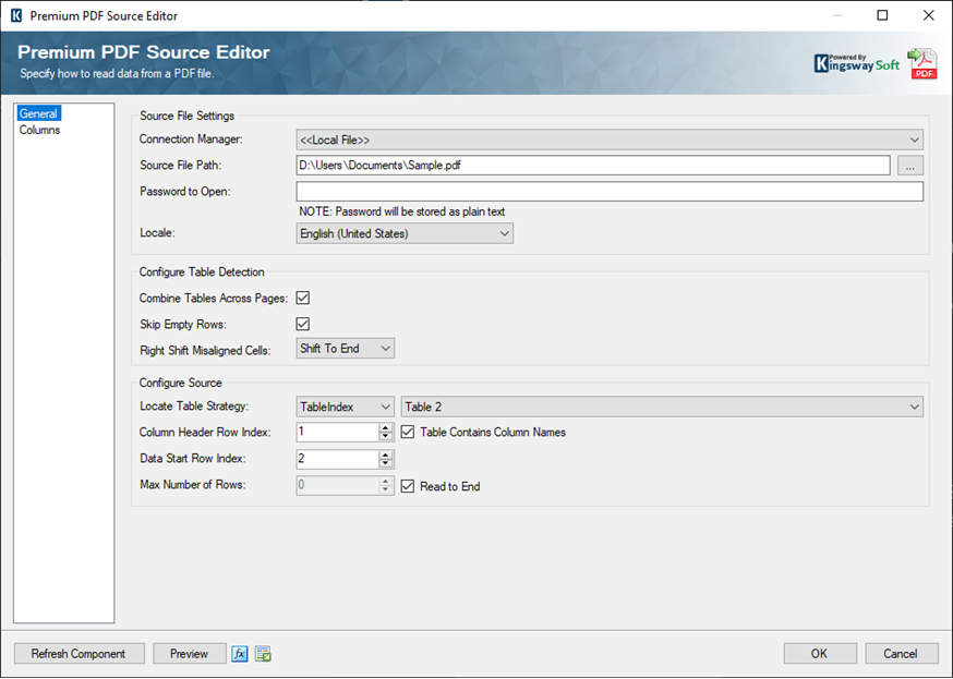 PDF Source Editor General Configuration