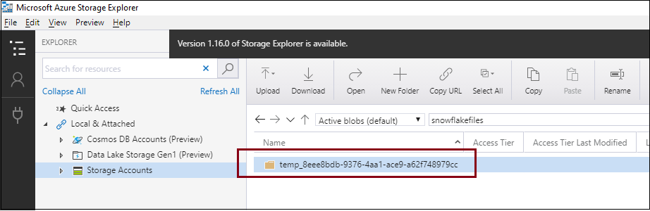 Azure Storage Container Temp Folder