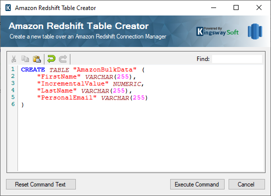 Amazon Redshift Table Creator