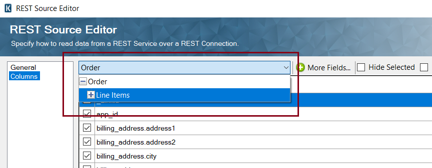 REST Source - Line Items