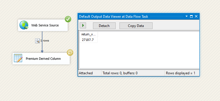 ". Let's set up a dummy destination component and enable the Data Viewer to check the result returned from the Codeunit function.
